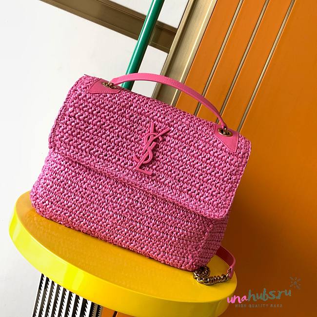 YSL Niki medium pink raffia shoulder bag - 1