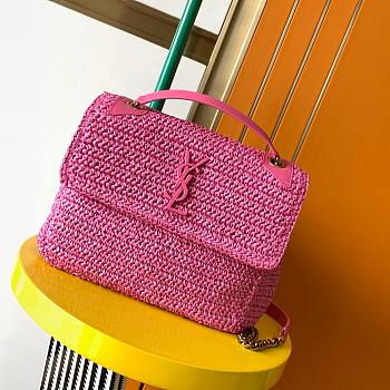 YSL Niki medium pink raffia shoulder bag