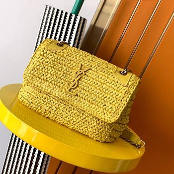 YSL Niki small yellow raffia shoulder bag