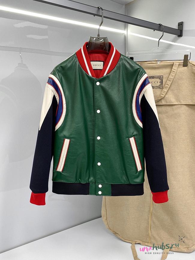 Gucci panelled leather bomber jacket - 1