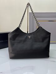 Prada Cervo Lux Chain Hobo Black Silver Tote Bag  - 1