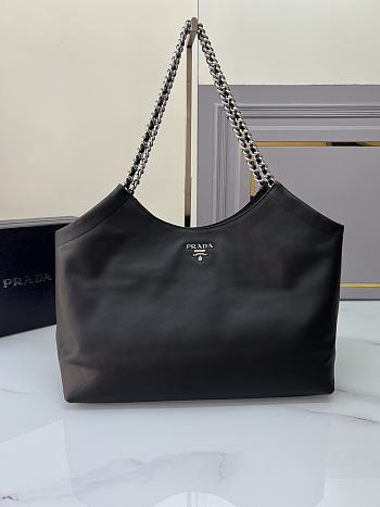 Prada Cervo Lux Chain Hobo Black Silver Tote Bag 