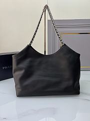 Prada Cervo Lux Chain Hobo Black Silver Tote Bag  - 5