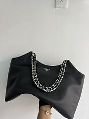 Prada Cervo Lux Chain Hobo Black Silver Tote Bag  - 2