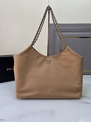 Prada Cervo Lux Chain Hobo Brown Silver Tote Bag - 1