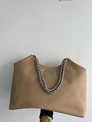 Prada Cervo Lux Chain Hobo Brown Silver Tote Bag - 4