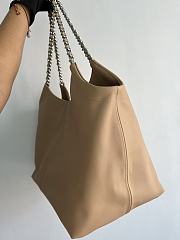 Prada Cervo Lux Chain Hobo Brown Silver Tote Bag - 3