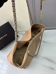 Prada Cervo Lux Chain Hobo Brown Silver Tote Bag - 2