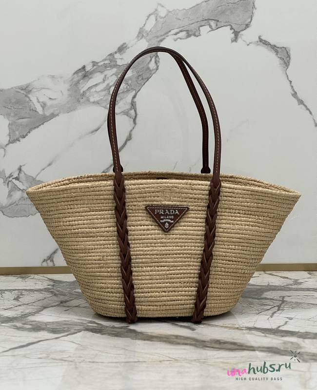 Prada woven raffia tote bag - 1