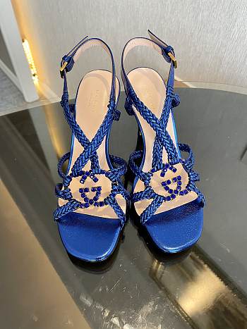 Gucci crystal Interlocking G blue sandals 11cm