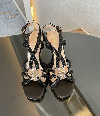 Gucci crystal Interlocking G black sandals 11cm