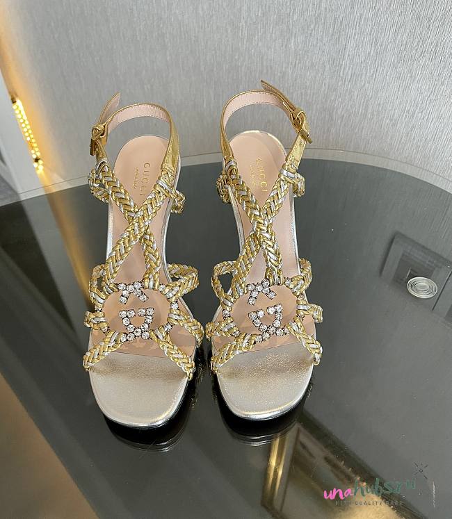 Gucci crystal Interlocking G gold sandals 11cm - 1