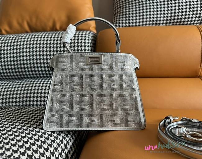 Fendi PeekaBoo crystal FF motif silver leather bag  - 1