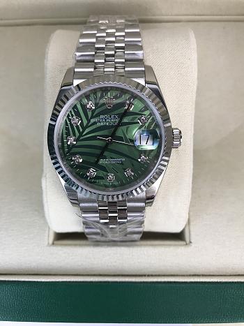 Rolex Steel Datejust 36 Olive Green Palm Watch 36mm
