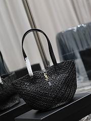 YSL Small Panier Black Raffia Tote Bag - 2