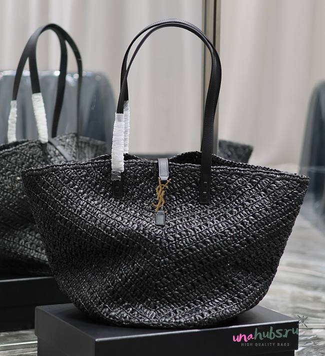 YSL Large Panier Black  Raffia Tote Bag - 1