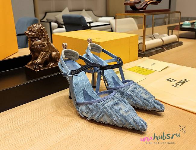 Fendi Colibri Ff Mesh Slingback Denim Heels - 1