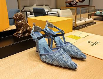 Fendi Colibri Ff Mesh Slingback Denim Heels