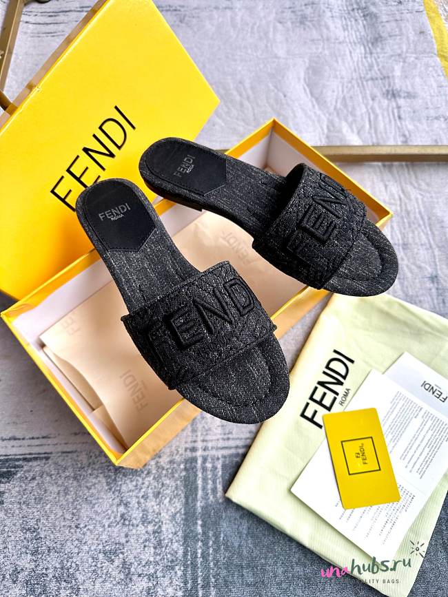 Fendi black denim slippers - 1