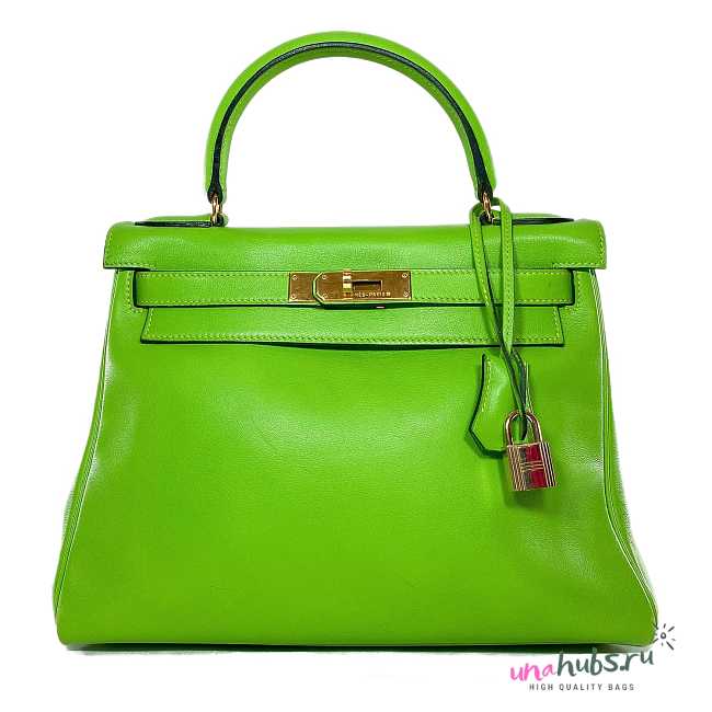 Hermes Kelly 32 Green Granny Swift Gold Hardware Bag - 1