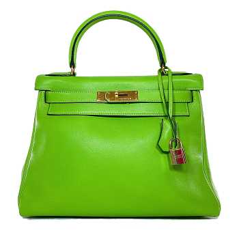 Hermes Kelly 32 Green Granny Swift Gold Hardware Bag