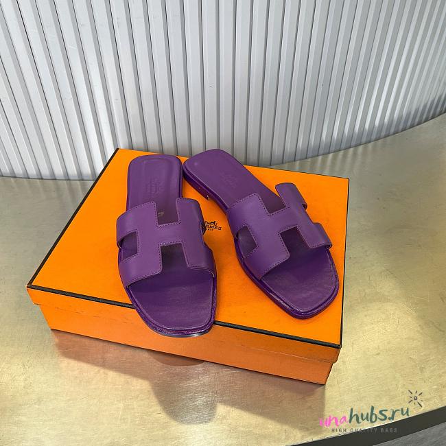 Hermes Oran purple leather sandals - 1