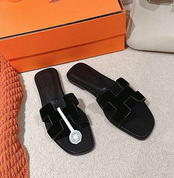 Hermes Oran black suede sandals