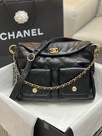 Chanel 24P hobo black lambskin leather bag