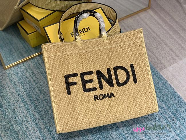 Fendi Sunshine Large Woven Straw Shopper Bag - 1