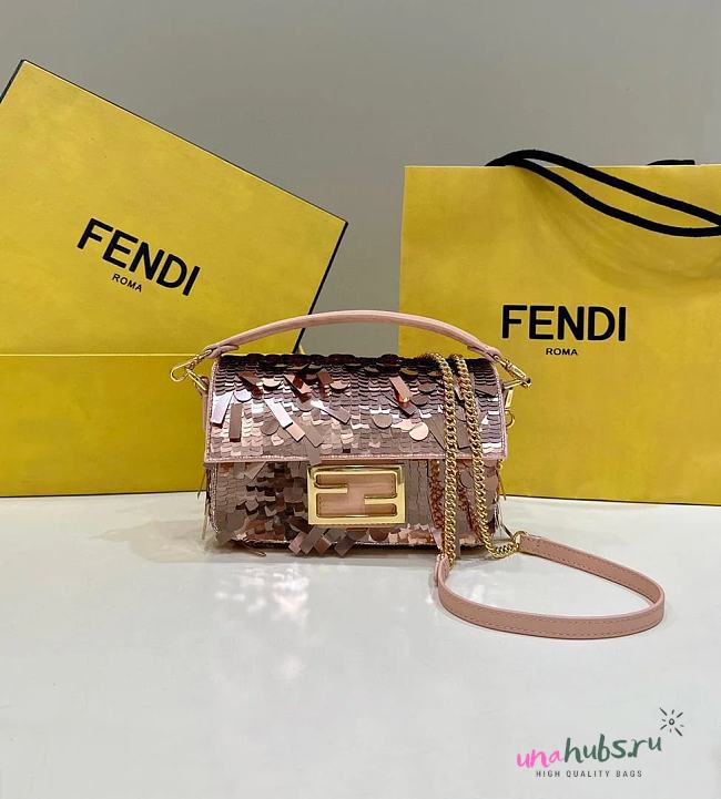 Fendi Baguette mini pink sequin shoulder bag - 1