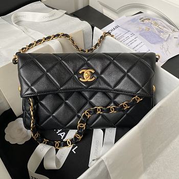 Chane1 24P hobo black leather bag