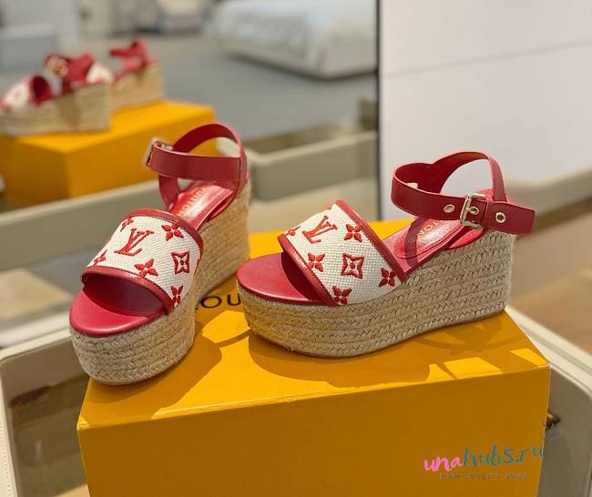 Louis Vuitton Starboard Wedge Red Sandals - 1