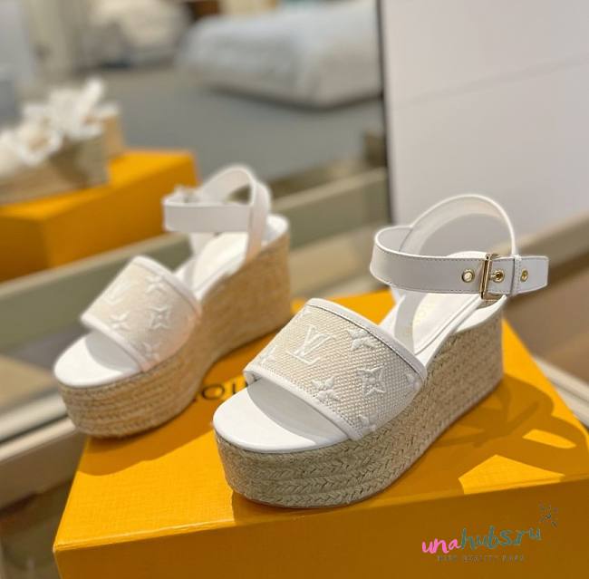 Louis Vuitton Starboard Wedge White Sandals - 1