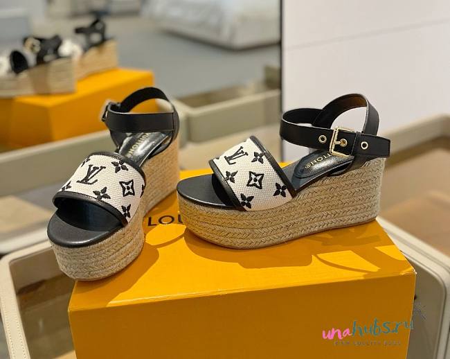 Louis Vuitton Starboard Wedge Black Sandals - 1