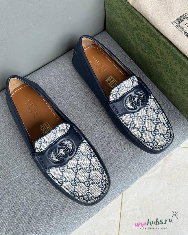 Gucci Interlocking G Driver Blue Loafers - 1