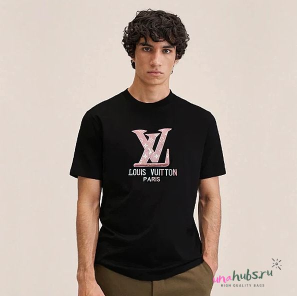 Louis Vuitton T-Shirt In Black Pink Logo 02 - 1