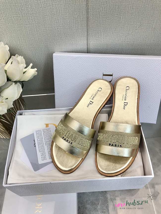 	 Dior Dway Slides in Gold leather - 1