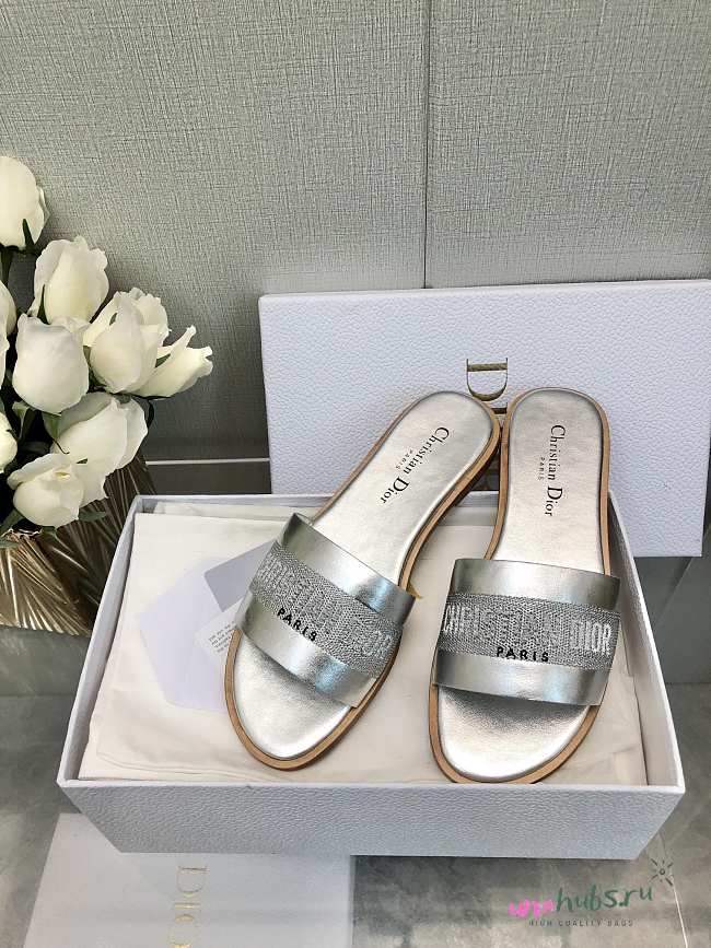 	 Dior Dway Slides in Silver leather - 1