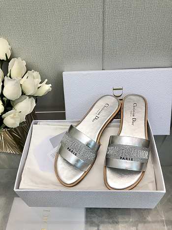 	 Dior Dway Slides in Silver leather