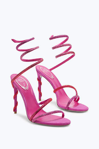 RENE CAOVILLA MARGOT SHOCKING PINK SANDAL WITH DEGRADÉ CRYSTALS 105