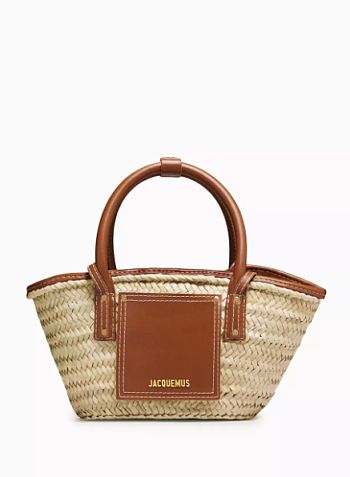 Jacquemus Le Petit Panier Soli Tote Bag in Palm & Leather - 34x17cm
