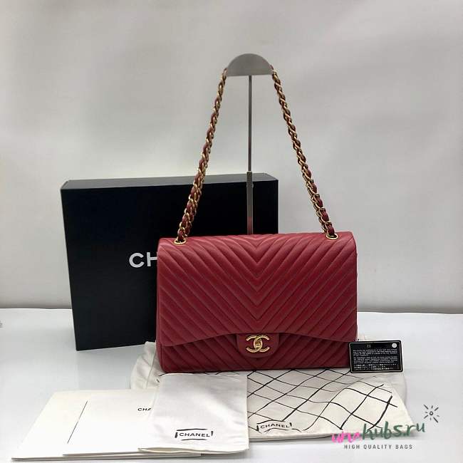 Chanel Flap Bag Chevron Lambskin Red - 33cm - 1