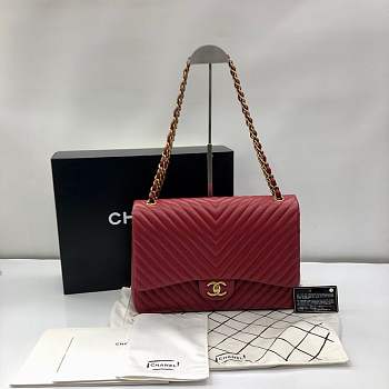 Chanel Flap Bag Chevron Lambskin Red - 33cm