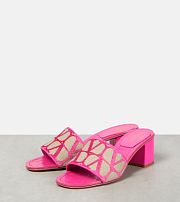 Valentino Garavani Toile Iconographe 60 Mule Sandals in Canvas & Leather Pink - 1