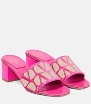 Valentino Garavani Toile Iconographe 60 Mule Sandals in Canvas & Leather Pink - 4