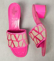 Valentino Garavani Toile Iconographe 60 Mule Sandals in Canvas & Leather Pink - 2