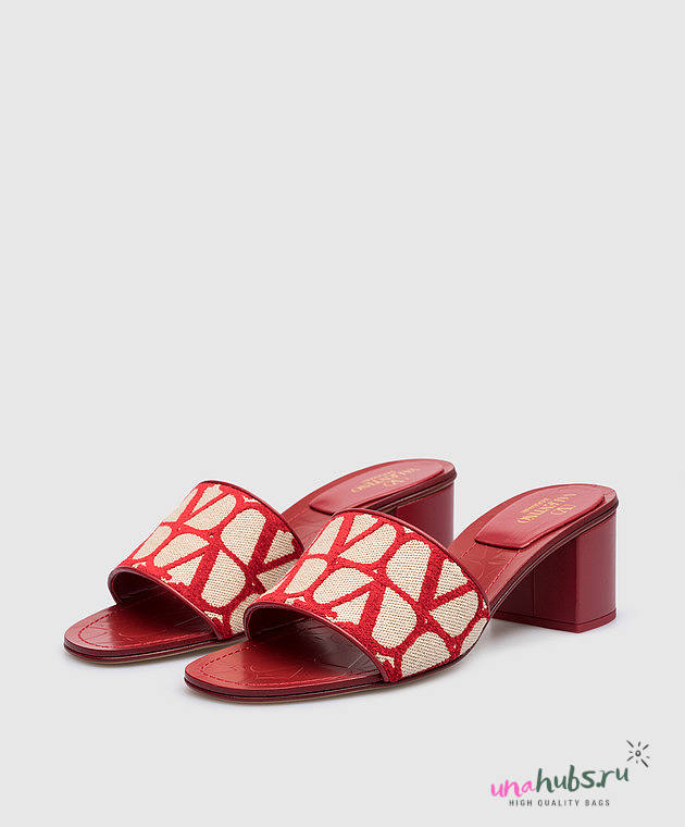 	 Valentino Garavani Toile Iconographe 60 Mule Sandals in Canvas & Leather Red - 1