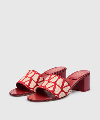 	 Valentino Garavani Toile Iconographe 60 Mule Sandals in Canvas & Leather Red