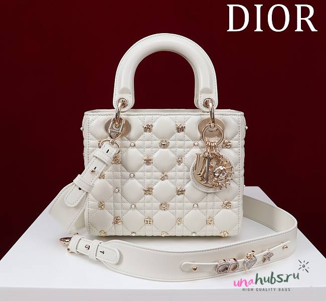 Dior Small Lady Dior My ABCDior Bag White with Gold-Finish Zodiac Sign Studs  - 1