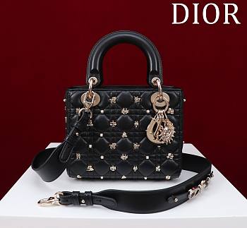 	 Dior Small Lady Dior My ABCDior Bag Black with Gold-Finish Zodiac Sign Studs